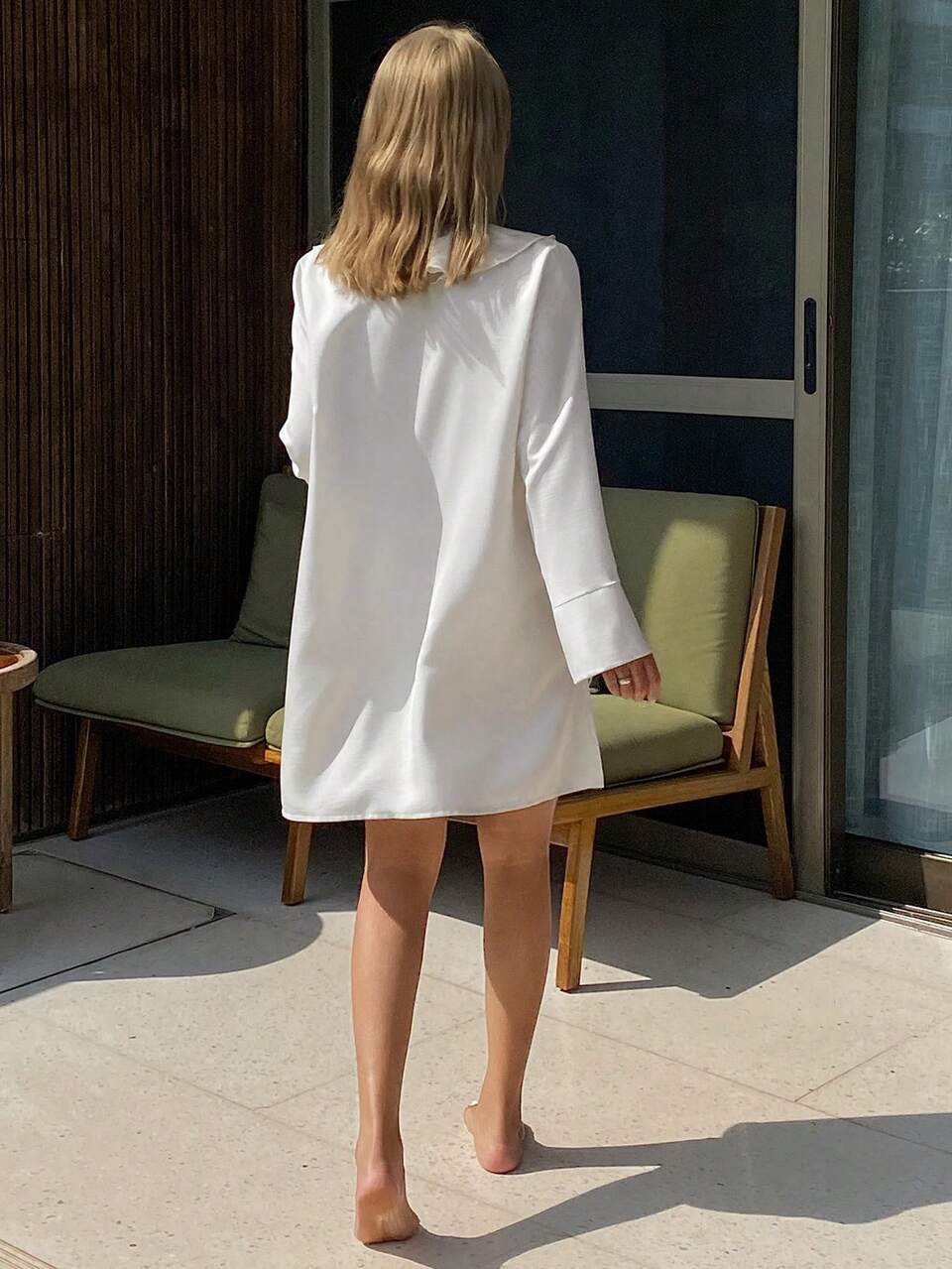 White Ruffled Tie Neck Loose Short Women Nightgown