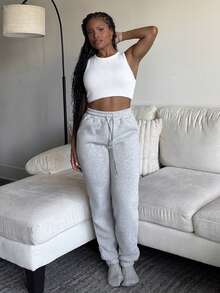 Tyla Gomez Women's Solid Color Drawstring Waist Pockets Casual Jogger Pants - Light Grey - View 6