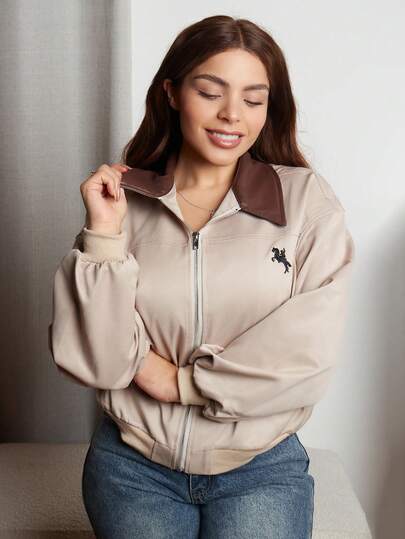 Lupita Cardoza 女士休闲拼色领夹克，春秋