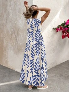 SHEIN Elenzya Vestido largo retro con estampado para mujer, ropa de otoño - Multicolor - Ver 2