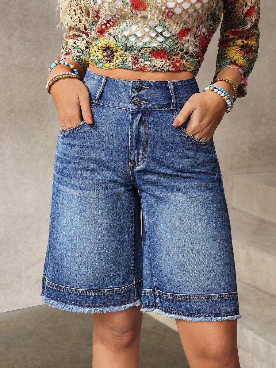 EMERY ROSE 女士休闲牛仔短裤 - 藍色 - 查看 1