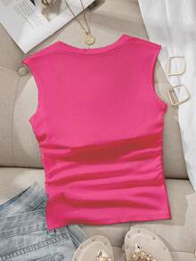 Comfortcana Women's Solid Color Ruched Casual Versatile Top For Dating & Outings - Watermelon Pink - View 2