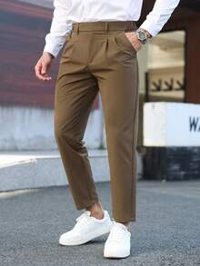 Manfinity Homme Men's Casual Solid Color Minimalist Trousers Casual Pants Mens Pleated Trousers Brown Dress Pants Suit Pants - Mocha Brown - View 5