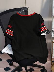 Betty Boop x SHEIN Plus Size Women's Casual Fashionable Street Chic Daily Commute Cartoon Letter & Number Print Striped Contrast Color Short Sleeve T-Shirt - White - View 2