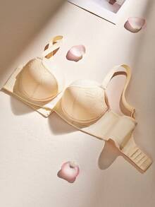 LUVLETTE Underwire Lightly Lined Nude Mesh Lace Push-Up Support Invisible Sheer Minimizer  Lingerie Bra - Apricot - View 8