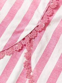 Maija Kids 两件套少女优雅都市校服风格粉色条纹荷叶边圆领背心和短裤套装，适合返校、日常休闲穿着、外出、聚会、假期、春夏穿着。 - 彩色 - 查看 6