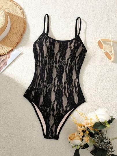 Franclia Women's Sexy Lace Patchwork Camisole Bodysuit, Backless, Slim Fit, Suitable For Summer Lace Body Suit Mesh Bodysuit Lace Bodysuit Summer Bodysuit