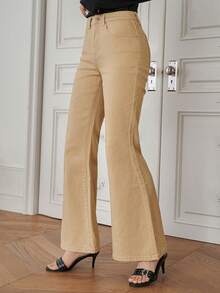 DAZY Women's Casual Washed Bell-Bottom Jeans, Spring/Summer - Khaki - View 5