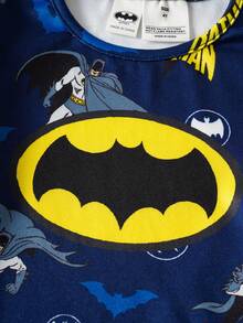 BATMAN X SHEIN 85th Young Boy Cartoon Full Print Knit Crew Neck Long Sleeve Top And Pants Snug Fit Pajama Set - Navy Blue - View 7