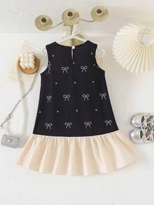 SHEIN 1pc Young Girl Summer New Butterfly Print Sleeveless A-Line Hem Ruffle French Style Elegant Princess Dress, Fashionable & Graceful For Commuting - Black - View 2