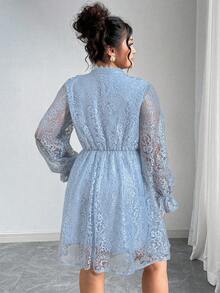 Elenzga 大码女士优雅蕾丝长袖休闲派对连衣裙 长袖蓝色连衣裙 蓝色蕾丝连衣裙 优雅蓝色连衣裙 浅蓝色 浅蓝色女士连衣裙 荷叶边袖连衣裙 浅蓝色蕾丝连衣裙 女士蓝色连衣裙 长袖蕾丝连衣裙 - 天藍色 - 查看 2