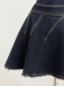 Elamini Women's V-Neck Frayed Hem Casual Sleeveless Denim Dress - Dark Wash - View 4