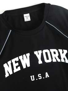 Girlism Teen Girl English Text Print Patchwork Reflective Tape T-Shirt And Pants Casual Suit - Black - View 5