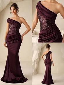 Coutiva Damklänning med paljetter och sjöjungfrumönster - Bourgogne - Visa 2