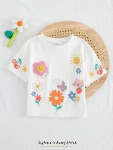 Cozy Pixies Blusa de punto suave con cuello redondo y hombros caídos con estampado floral para bebé niña - Blanco - Ver 3