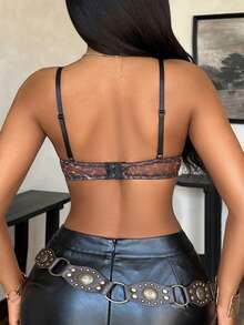 SHEIN 1件性感豹纹女士文胸，聚拢胸部内衣，动物图案文胸 - 黑色 - 查看 2