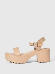 HighSole 女士时尚黑色高跟凉鞋，适合夏季毕业典礼、舞会、度假等各种场合，包括夏季、圣诞节、秋季、新年等节日。 - 杏色羊紋 - 查看 2
