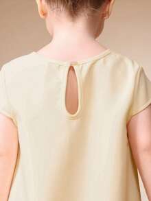 SUMWON Girls Short Sleeve Bow Detail Drop Waist Ruffle Hem Mini Dress With Embellished Neckline For Special Occasions For Casual And Vacation - Yellow - View 5