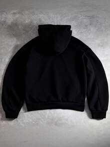 PAVTROS Sudadera con capucha casual de parches dobles para hombres, ropa urbana, holgada, gráfica, a juego, amigos, amo a mi novio, estilo callejero, parejas, diseño estructural, patrón bordado, doble gorro - Negro - Ver 2