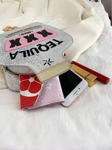 Joivida Laser Sequin Wine Bottle Shaped Shoulder Bag For Women Creative Reflective Personalized Embroidered Letter Crossbody Bag For Daily Commute Shopping Dating Party Photo Taking Fashion Handbag - multicolor - View 8