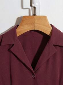 Franclia 女士优雅两件套：短袖衬衫，松紧腰抽绳裤 - 紅色 - 查看 6