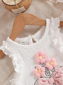 SHEIN Bộ áo vest và quần short jacquard dễ thương, kiểu dáng thường ngày cho bé gái, thích hợp mặc ở nhà và ngoài trời, mùa xuân/hè. - Hồng - Xem 5