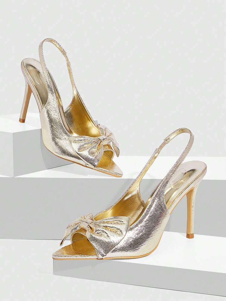 CUCCOO SZL Champagne Color Rhinestone Embellished Mesh High Heel Sandals Valentine's Day