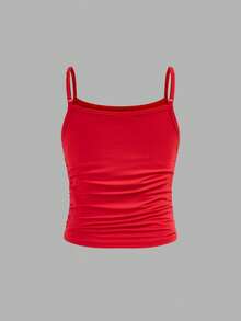 SHEIN Girlism 3件套 少女修身休闲运动吊带背心基础款上衣 - 紅色 - 查看 9