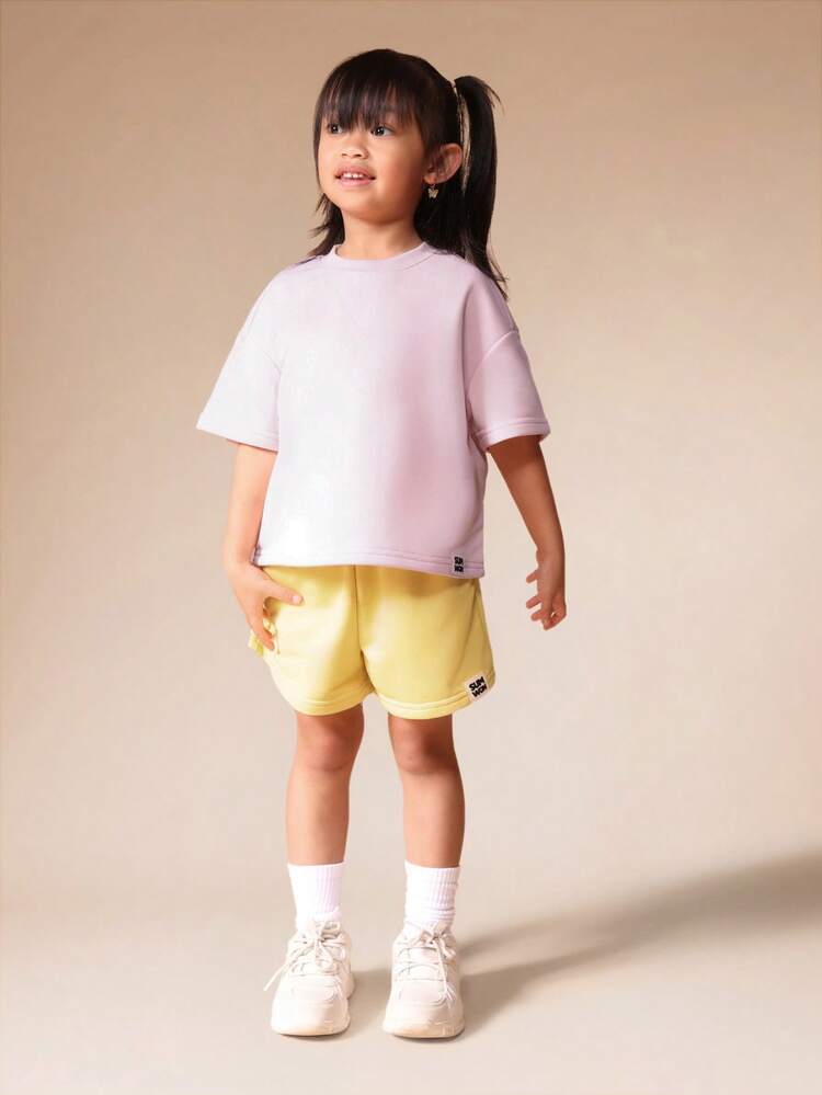 Lavender Tee And Yellow Shorts Set With Lemon Print