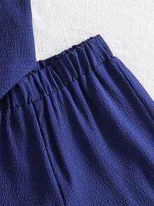 Genkimix Kids 女童纹理面料撞色下摆无袖上衣和休闲短裤T恤套装 - 藏蓝色 - 查看 6