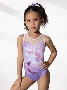 SHEIN Bộ 2 món đồ tập thể dục dụng cụ cho bé gái, áo liền quần và quần short, họa tiết dễ thương và trang trí đính đá, phù hợp cho mặc thường ngày, thể thao và thi đấu. - Hồng - Xem 5