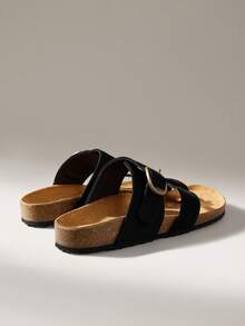 Solecia Women's Buckle Design Casual Fashionable Flat Sandals Summer Shoes - Black - View 3