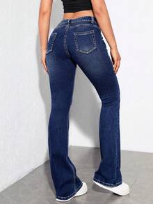 Jeanoix Plus Size Women Cowgirl Style Blue Stretch Skinny Jeans, Spring - Dark Wash - View 2