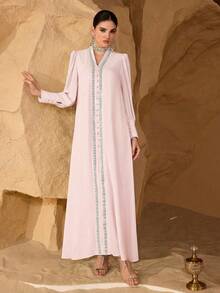 SHEIN Najma Elegant Floral Lace Patchwork Women Simple Fashionable Young Dress - Baby Pink - View 7