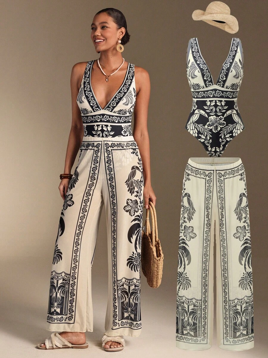 Swim Oasis 26SS Spring/Summer Vacation High-End Elegant Black & White Seashell BOHO One-Piece Swimsuit To Match Skirt Women's Beach Bikinis Summer 2026 Summer Outfits For Women Beach Outfits For Women Elegant Casual Summer Holiday Outfits Vacation Outfits For Women Women's One-Piece Swimsuit + 1pc Skirt 2-Piece Set, Fashionable Casual Resort Swimwear, Spring/Summer/Autumn Curve Beach Outfits Beach Outfits For Woman Set High Waisted Bathing Suits 2026 New Women's Swimwear ArrivalFor School,Suitable For Holiday, Date, Afternoon Tea, Western, Cruise, Beach, Island, Road Trip, All Seasons, Music Festival, Boho Vacation,Bohemian Vacation, Chill Autumn ,Western Boho - Multicolor - View 1