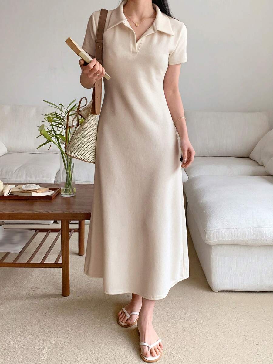 DAZY Đầm maxi nữ cổ bẻ, khóa kéo nửa thân, dáng chữ A, dài đến đầu gối. - Xám - Xem 1