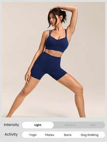 GLOWMODE FeatherFit™ Double-Strap Heart-Shaped Neck Sports Bra Low Impact Yoga Daily Fall Winter - Dark Blue - View 6