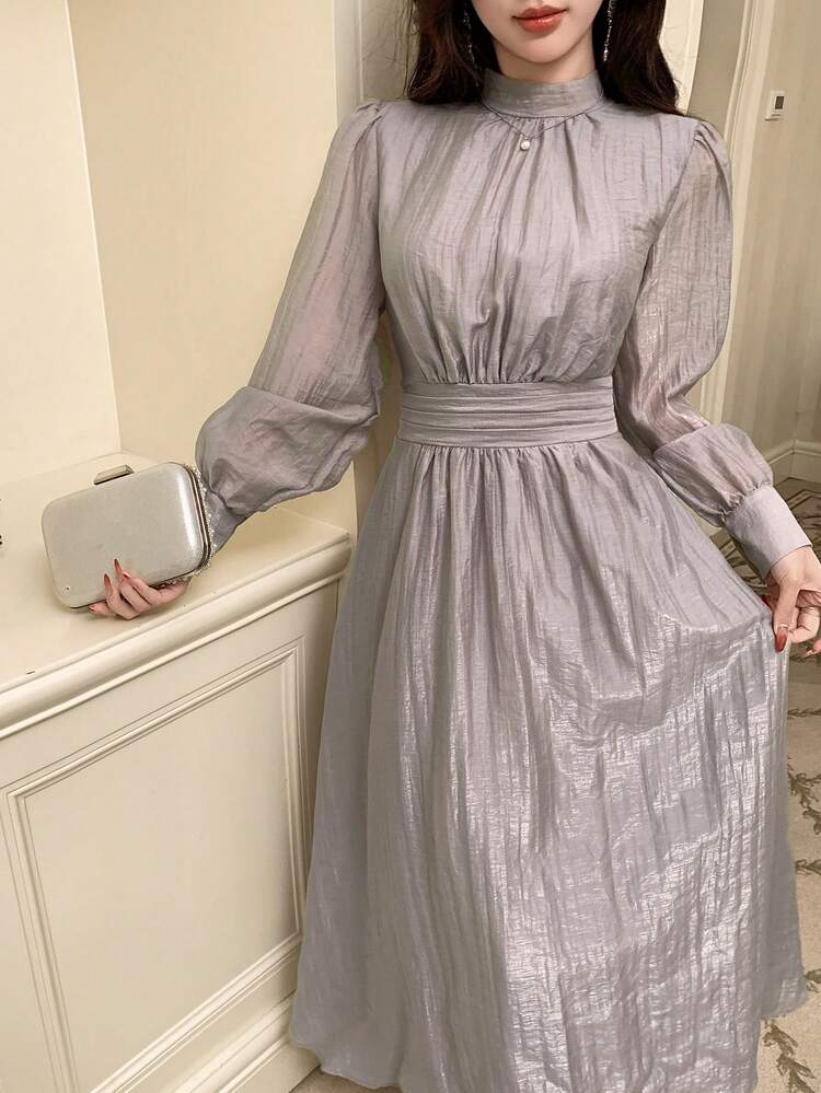 Women's Chiffon Ruffle Waist Dress, Elegant Casual Long Dress Sundress