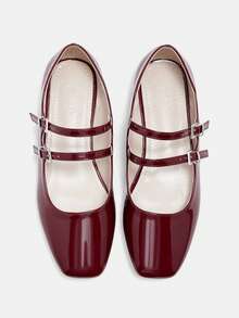 CUCCOO CURVES Women's Wide Fit Fashionable Burgundy Mary Jane Square Toe Comfortable Flat Shoes, Plus Size Vacation Shoes Summer Halloween Valentine's Day - Burgundy 1 - View 1