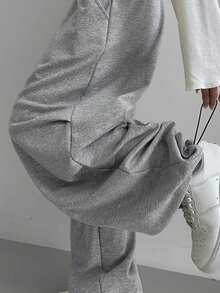 DAZY 女士美式宽松高腰直筒运动裤，休闲运动裤 - 灰色 - 查看 2