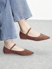 CUCCOO BIZCHIC Women's Pointed Toe Buckle Design Casual Everyday Commute Versatile Flat Shoes Spring Shoes - Brown - View 3