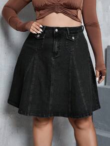 SHEIN ICON Chân váy denim ngắn đơn giản, cỡ lớn, thích hợp mặc hàng ngày. - màu đen - Xem 1