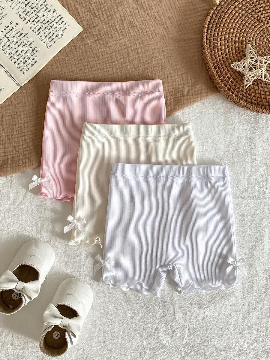 SHEIN Vintaside Kids 3pcs Baby Girl Infant Toddler 0-3Y Spring/Summer New Arrivals Casual Sports Elastic Ribbed Knit Soft Muted Tones Pink Beige Gray 3-Piece Set Fitted Shorts Outfit, Suitable For Both Home And Outdoor Wear - Multicolor - View 1