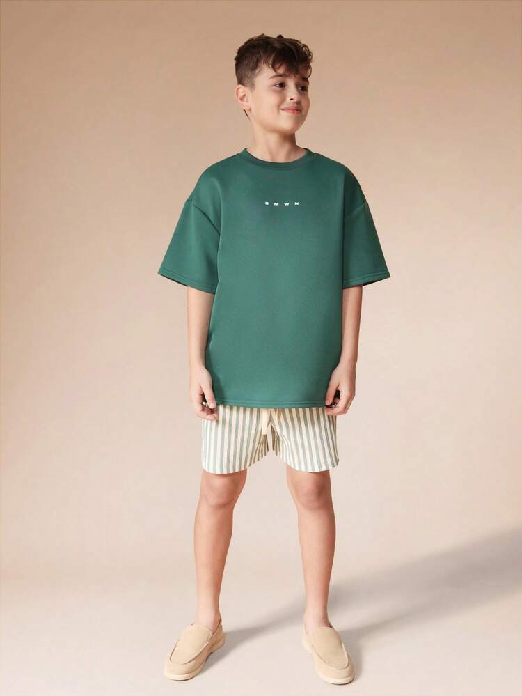 Yacht Print Tee And Striped Shorts Set