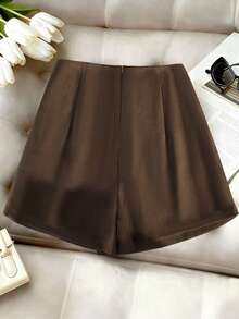 SHEIN Franclia 1pc Women's Asymmetric Skort, High Waist Wide Leg A-Line Loose Fit, Elegant Espresso Brown Summer Chic Brunch Versatile Commuter Casual Bottoms - Brown - View 2