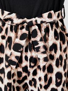 SHEIN ChillGRL 1 Stück lässiger, minimalistischer, modischer Outdoor Jumpsuit mit schwarzem Streifen- und Leopardenmuster für Teenager, Sommerurlaub & Ausflüge - Schwarz - Übersicht 7