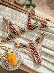 Swim Vcay 夏季时尚特制面料搭配浅色抽绳设计性感潮流分体比基尼套装 - 彩色 - 查看 2