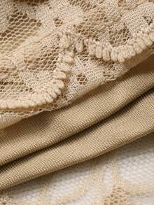 DAZY 女士优雅纯色纹理鱼尾下摆中长连衣裙，秋季婚礼宾客礼服 - 杏色 - 查看 3