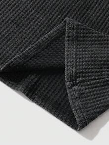 PAVTROS 男士街头风长袖T恤，圆领长袖T恤，复古做旧抓绒面料，华夫格纹理面料，展现独特风格，哥特图案印花，骷髅头图案，高街时尚，青年风，节日礼物，男友礼物 - 黑色 - 查看 6