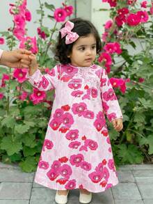 Loose Casual Minimalist Long Sleeve Ramadan Pattern Long Abaya Traditional Arabic Dress Jalabiya Eid Robe - Multicolor - View 1